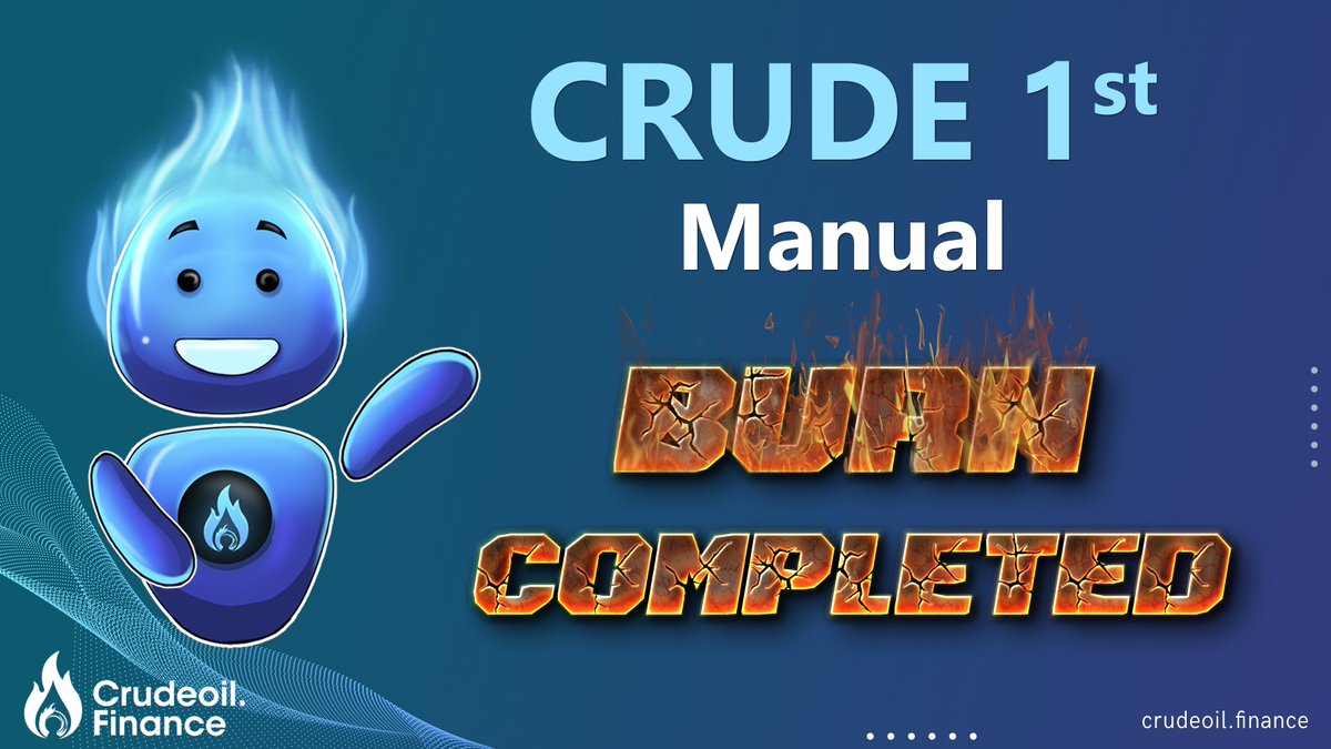 Hello crudeoil fam, we've successfully completed the first manual burn event

✅1st portion🔥: 82.25 $CRUDE bought back from platform fees
✅2nd portion🔥: 3750 $CRUDE from the company reserve wallet
✅Total : 3832.25 $CRUDE

#crudeoilfinance #bsc #binance #bnb #BinanceSmartChain