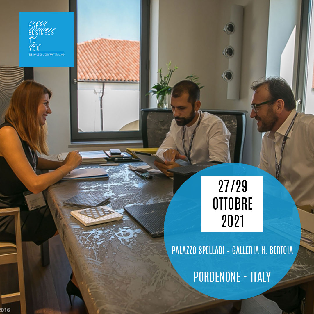 Partecipare a #HappyBusinesstoYou permette di avere la possibilità di stabilire contatti privilegiati con potenziali clienti e collaboratori provenienti da Paesi esteri emergenti e con specifici progetti da realizzare.

#HBTY2021 27/29 ottobre 2021

#contract #arredamento #pn