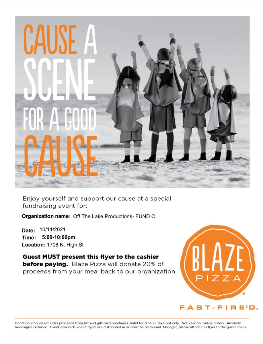 OfftheLakeOSU's tweet photo. Enjoy some great pizza for a great cause today! Screenshot this image and show it to your cashier at Blaze to help OTL raise money for Buckeyethon ❤️ https://t.co/nb2bhZOcwZ