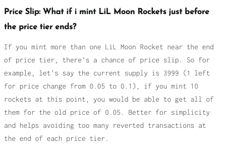 lilmoonrockets's tweet photo. @shabssa The smart contract was outsmarted. The Price Slip feature as stated in the faq was used: https://t.co/Wj92TbppGF https://t.co/i3Xfzlq9Db