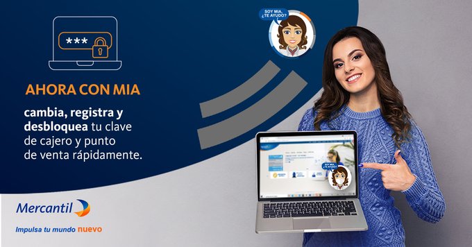 MercantilBanco's tweet image. Crea, cambia o desbloquea tu clave de cajero y punto de venta con MIA, sin necesidad de asistir a una oficina bancaria.
Encuentra a Mia en el área inferior derecha de nuestra página web o en el menú lateral izquierdo de la pantalla.

#MercantilImpulsaTuMundoNuevo #MIADeMercantil