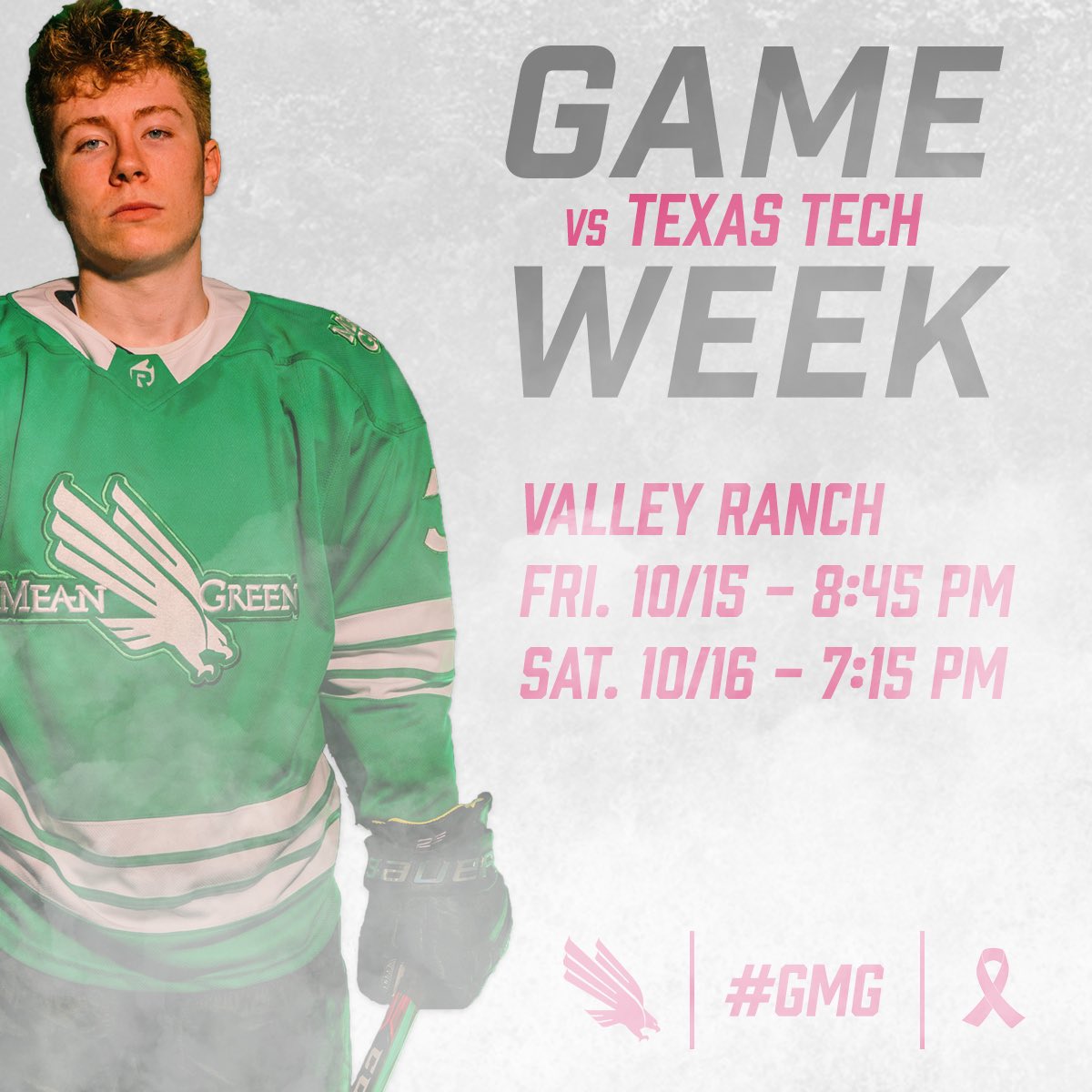 meangreenhc's tweet photo. Weโre back at home this weekend and looking to continue the strong start to the season as Texas Tech rides into town.
Be sure to wear pink as we partner with @ntxzta to present this seasonโs #PinkOutTheRink Weekend to raise awareness and support for breast cancer research! https://t.co/WkLbP37ycM