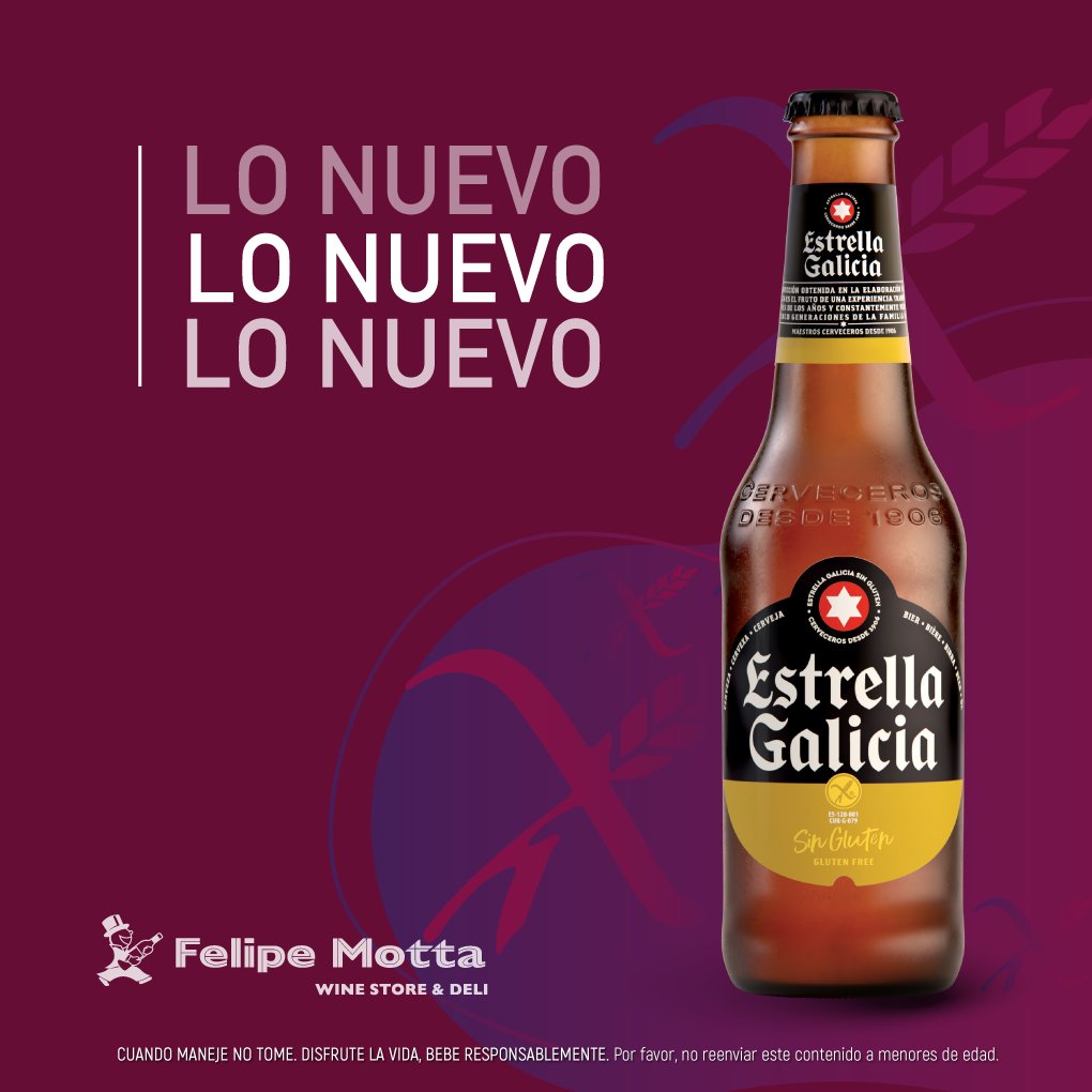 FMWineStore's tweet photo. 🚨 Alerta: ¡Nuevo Producto #GlutenFree!
Prueba la nueva #cerveza de Estrella Galicia Sin Gluten. 

Te esperamos en #FelipeMotta 
*Disponibilidad puede variar por sucursal.
@estrellagalicia https://t.co/Ox8B79e4Cw