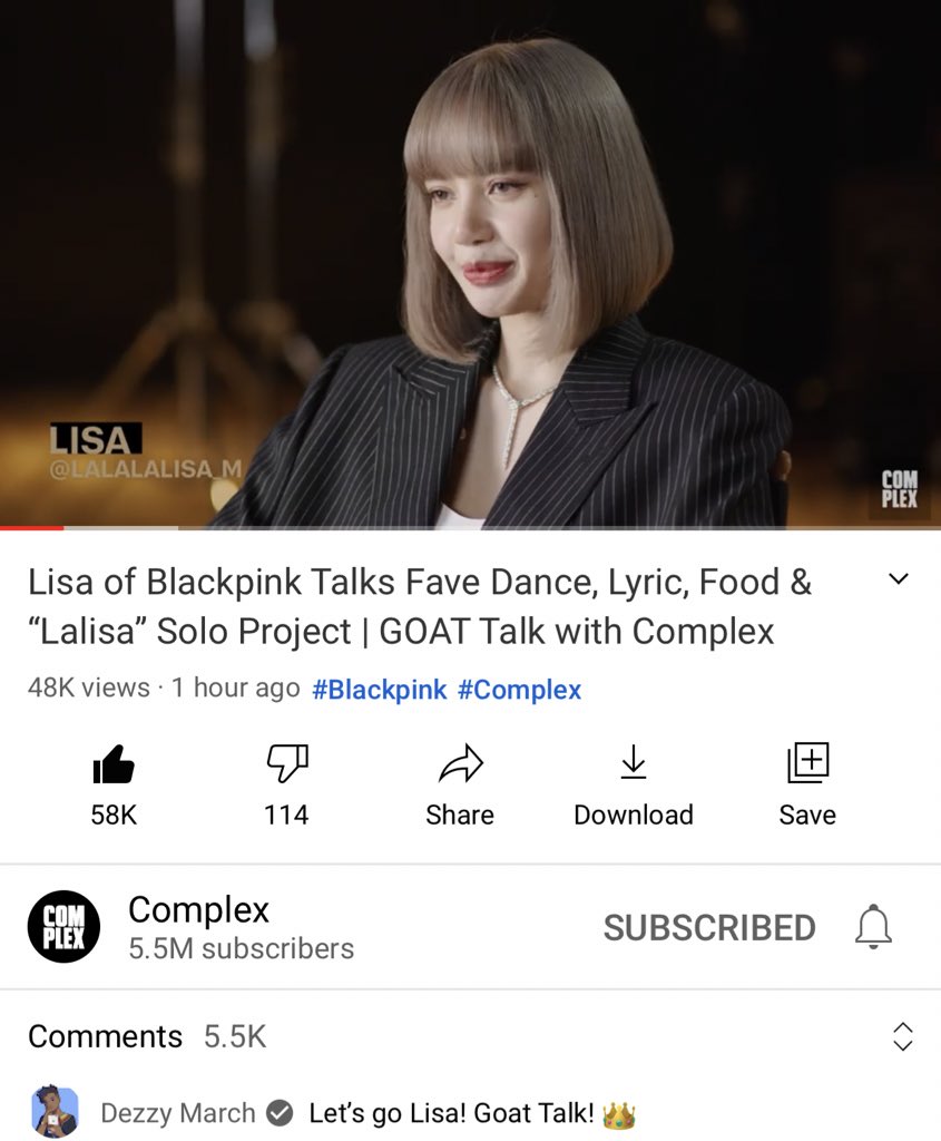 forlalisa_th's tweet photo. แฟนรีแอคตัวยงคุณเดซซี่ มาร์ชมาเม้นให้กำลังใจน้องลิซ่าใต้คลิปด้วย 🥰

" ลุยเลยลิซ่า Goat talk!  👑 "

Greatest Of All Time คือ 
"ที่สุดของที่สุด" "ที่สุดตลอดกาล" 

She is the GOAT! 

#LISAxCOMPLEX 
LALISA GOAT TALK https://t.co/CwNt2IUVwd