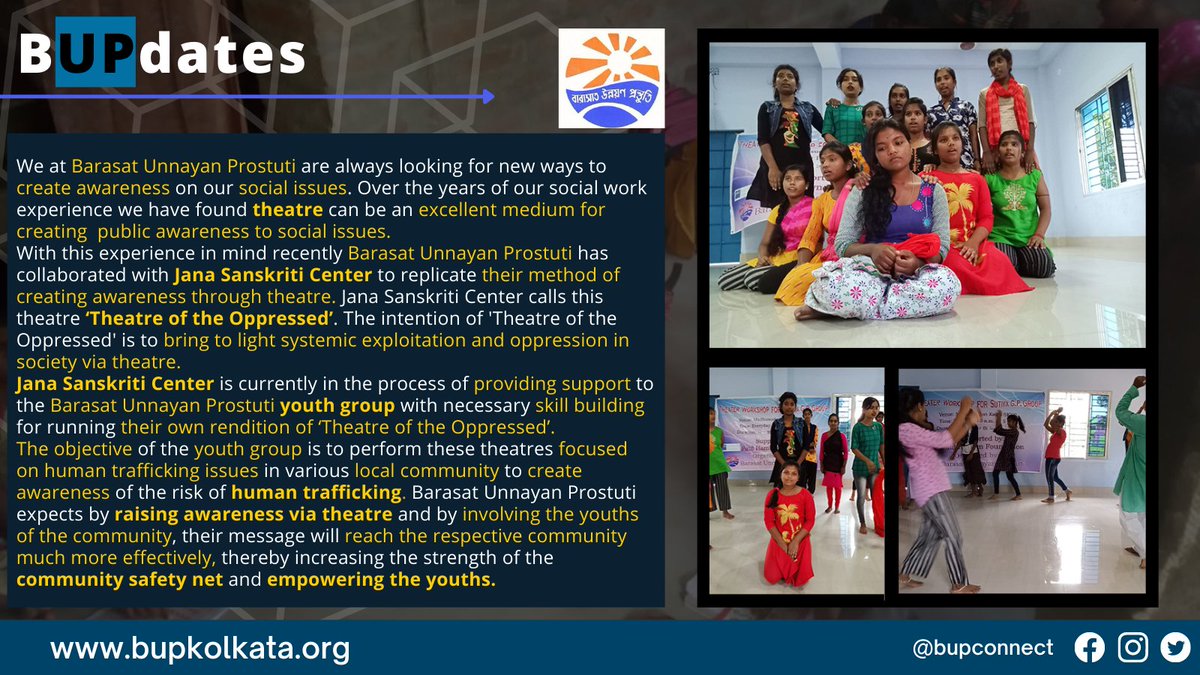 bupconnect's tweet photo. We at Barasat Unnayan Prostuti are always looking for new ways to create awareness on our social issues. Over the years of our social work experience we have found theatre can be an excellent medium for creating public awareness to social issues.
#socialawareness #bupdates https://t.co/tH8Wz44Qms