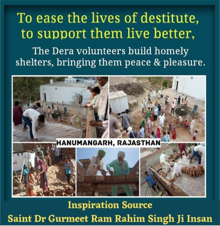 Parbi5's tweet photo. Dera Sacha Sauda believes in humanity as the greatest religion and is involved in the true service of humanity. The poor, helpless and sick are helped here in every possible manner.
#FreeHomes
#HomelyShelter
#Aashiyana
#WelfareWorks
#Humanity
#SaintDrMSG
#BabaRamRahim https://t.co/ma8sEcC0kW