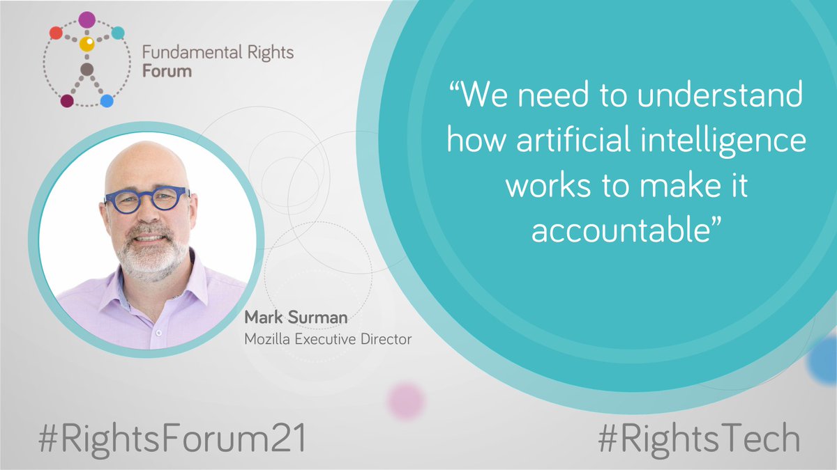 EURightsAgency's tweet photo. For trustworthy #AI, we need to understand how #ArtificialIntelligence works, says @msurman @mozilla Exec Director at #RightsForum.
Regulators and researchers should be able to look under the hood. This will allow them to identify and develop #RightsTech policy responses. https://t.co/5lXBmNVPvK