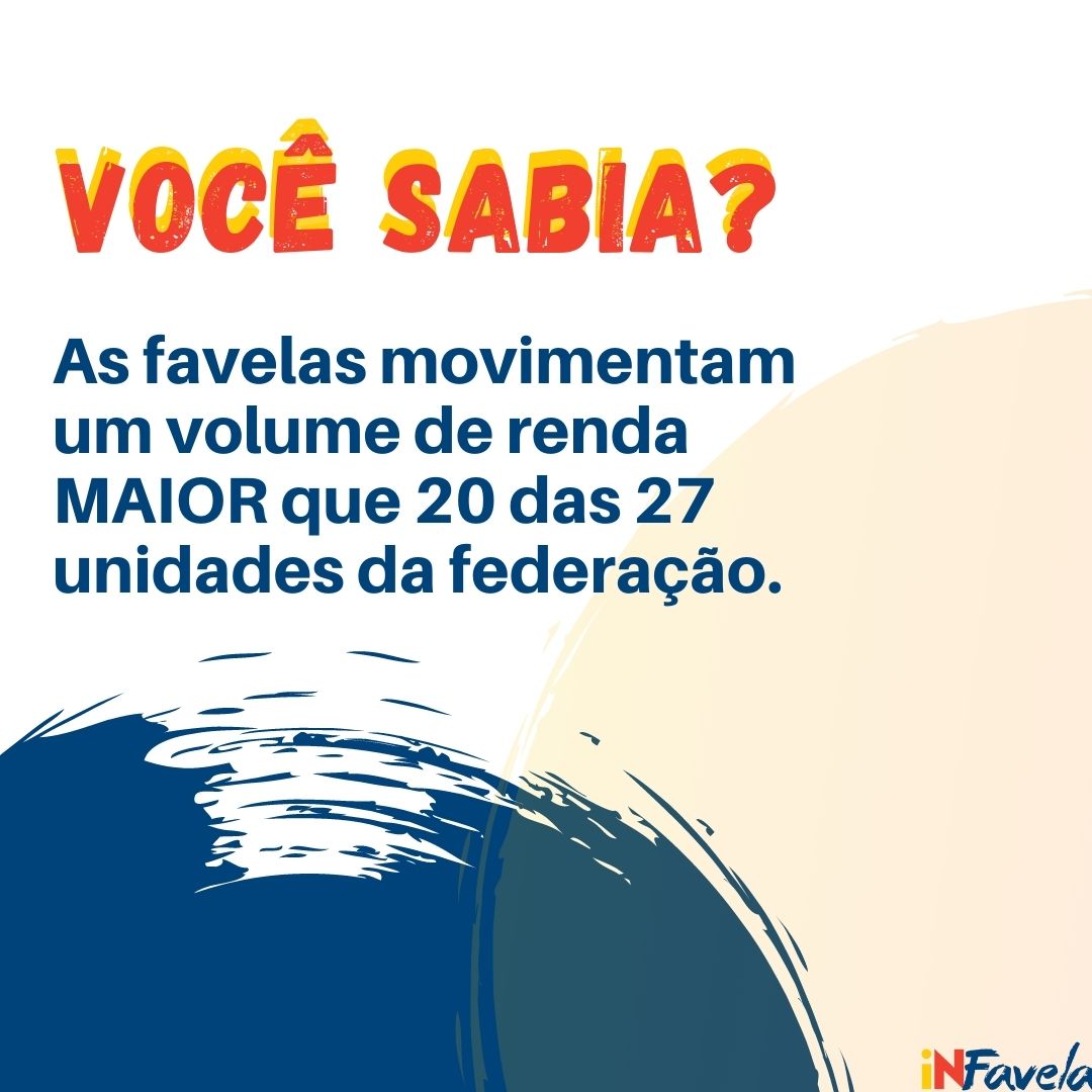 O Brasil tem 13,6 milhões de pessoas morando em favelas e seus moradores movimentam R$ 119,8 bilhões por ano. As favelas movimentam um volume de renda maior que 20 das 27 unidades da federação. 

From <a href="/DataFavela_ofi/">Data Favela</a>