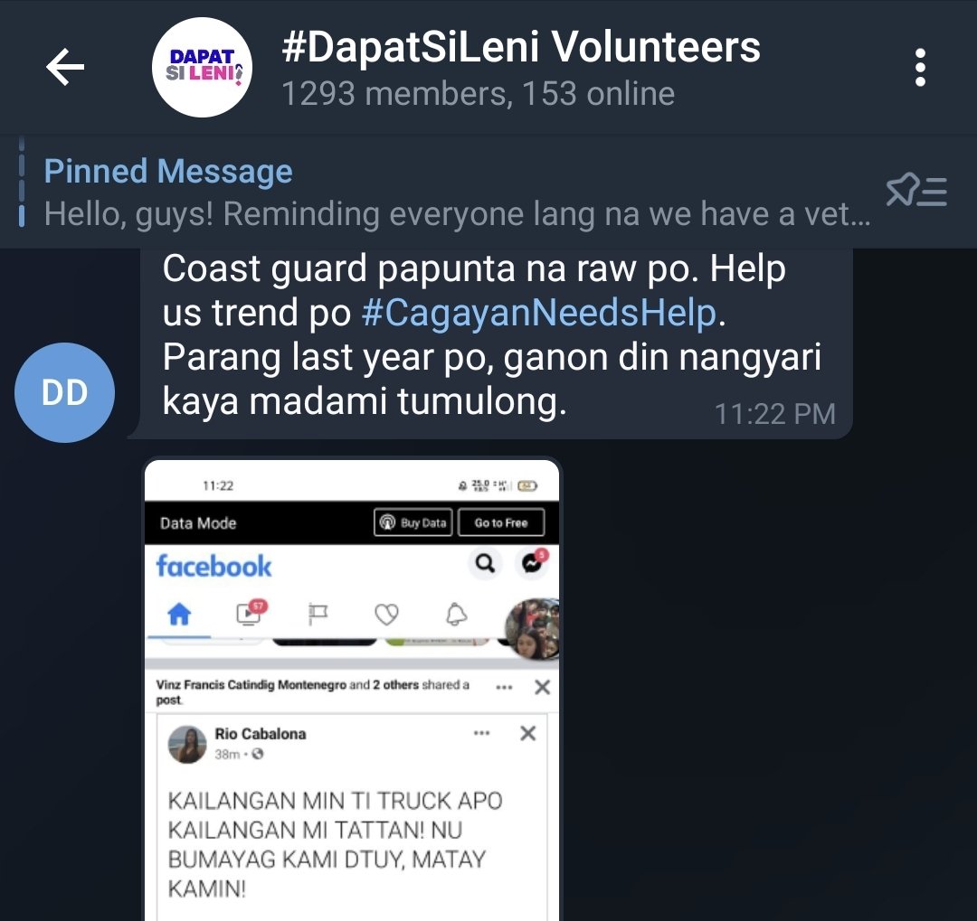 DapatSiLeni's tweet photo. 'Yung main GC po natin ay buzzing with SOS from Northern Luzon because of #MaringPH. We are coordinating w/ DSL ground teams in the north for relief operations.

Kadagiti kabagis tayu in distress, tweet us and iaamplify ng team natin. 

#CagayanNeedsHelp
#NorthernLuzonNeedsHelp https://t.co/vm6w2pXFgV