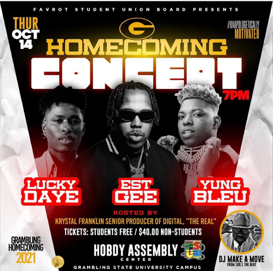 WhatsUpwithFSUB's tweet photo. #GramFam Tickets to the Homecoming Comedy Show, Concert, and Greek Show go on sale Wednesday, October 13, 2021 at 9am on the second Floor of the Favrot Student Union. #Cashonly #mustwearamask #GSUHOCO21 #ComedyShow$25 #Concert$40 #GreekShow$20 #FreeforcurrentGSUStudents https://t.co/Ws0Z0jf2dY