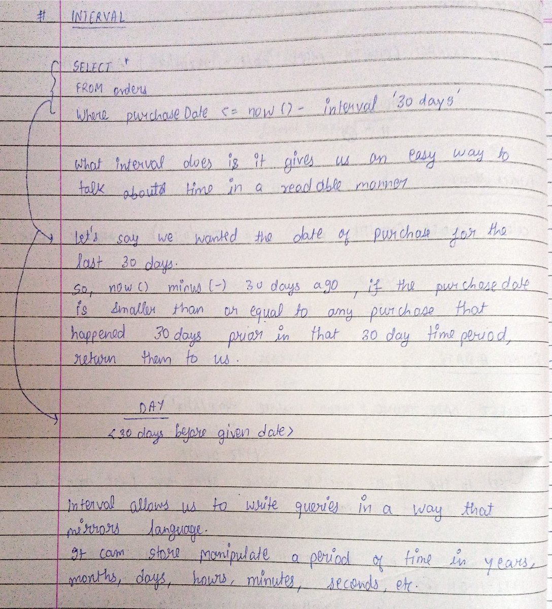 abhisheks_aura's tweet photo. Day 89: INTERVAL in PostgreSQL.
#100DaysOfCode #100DaysOfTechTweets #SQL https://t.co/s8LPiNLkLt