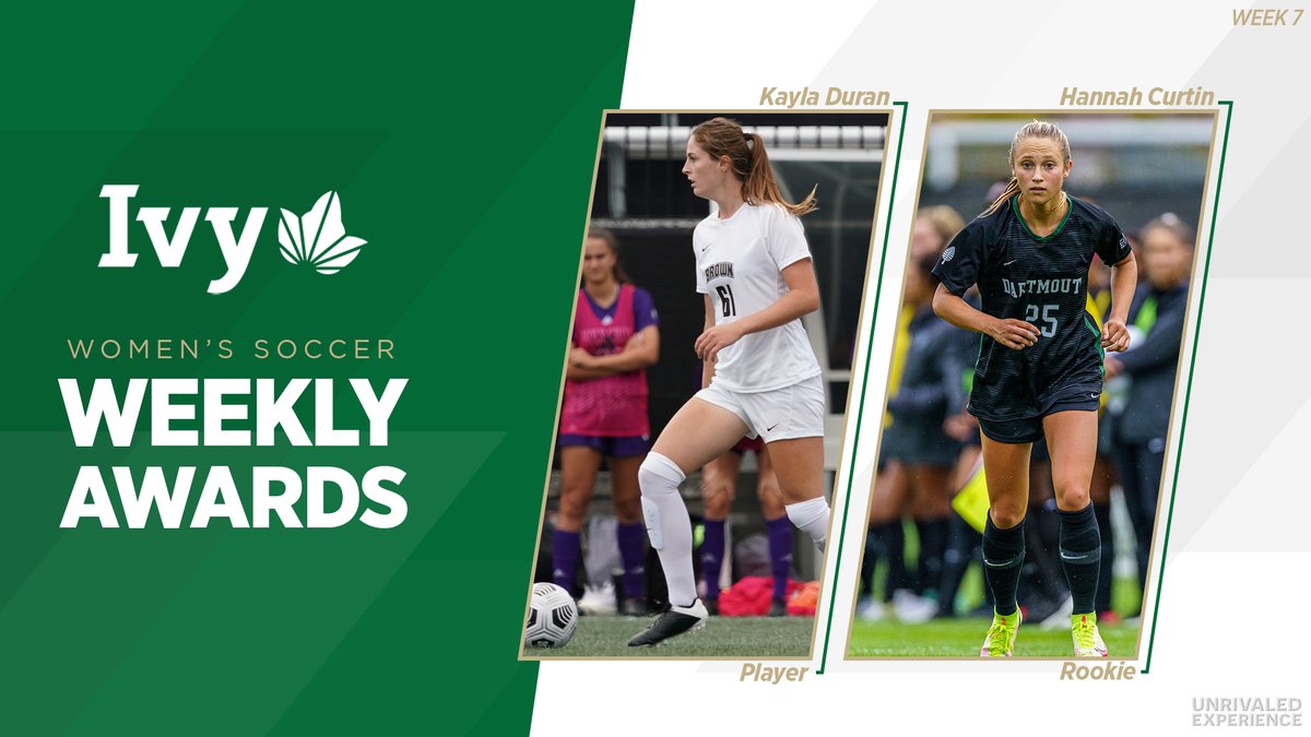 Netting game-winning goals in key league matches put @Brown_WSoccer's Kayla Duran and <a href="/DartmouthWSoc/">Dartmouth Women's Soccer</a>'s Hannah Curtin in position to notch 🌿⚽️ weekly awards.

📰 » ivylg.co/WSOC101121