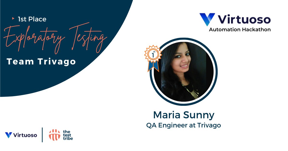 the_test_tribe's tweet photo. Announcing Virtuoso Automation Hackathon's Third Place for the Explanatory Testing! 🎊 🎊 

Congratulations to Team Trivago - Maria Sunny!! 🤩 

#VirtuosoAutomationHackathon  #QualityFirstHackathon #TheTestTribe https://t.co/4BC6tyDtF9