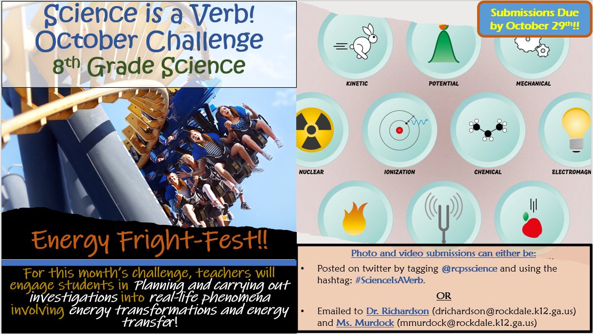 RCPSScience's tweet photo. 🗣Attention MS ScienceTeachers: Our #ScienceIsAVerb Teacher of the Month Challenge is LIVE for October! See flyers for info on how to make your grade level submissions by October 29th! Sept. Winners will be announced soon! #WorldClassScience @RockdaleSchools @OattsTerry @RCPSCAO https://t.co/FPgjrrS0f4