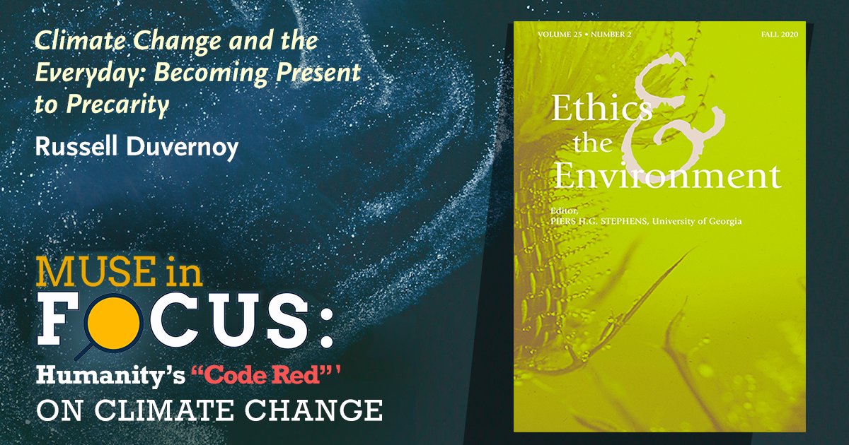 Project MUSE (@projectmuse) on Twitter photo Given the human toll of climate change, how can we develop a concept of the everyday emphasizing precarity, multiplicity & creativity to better foster social & psychic resilience amidst destabilization? #ReadUP w/ an article <a href="/iupress/">Indiana University Press</a> & #MUSEinFocus here: bit.ly/twClimateChange Given the human toll of climate change, how can we develop a concept of the everyday emphasizing precarity, multiplicity & creativity to better foster social & psychic resilience amidst destabilization? #ReadUP w/ an article <a href="/iupress/">Indiana University Press</a> & #MUSEinFocus here: bit.ly/twClimateChange