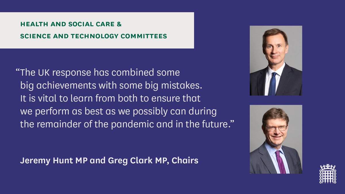 JUST PUBLISHED: we've just published our joint report with @CommonsSTC on Coronavirus: lessons learned to date.
Read the report and our recommendations here: publications.parliament.uk/pa/cm5802/cmse…