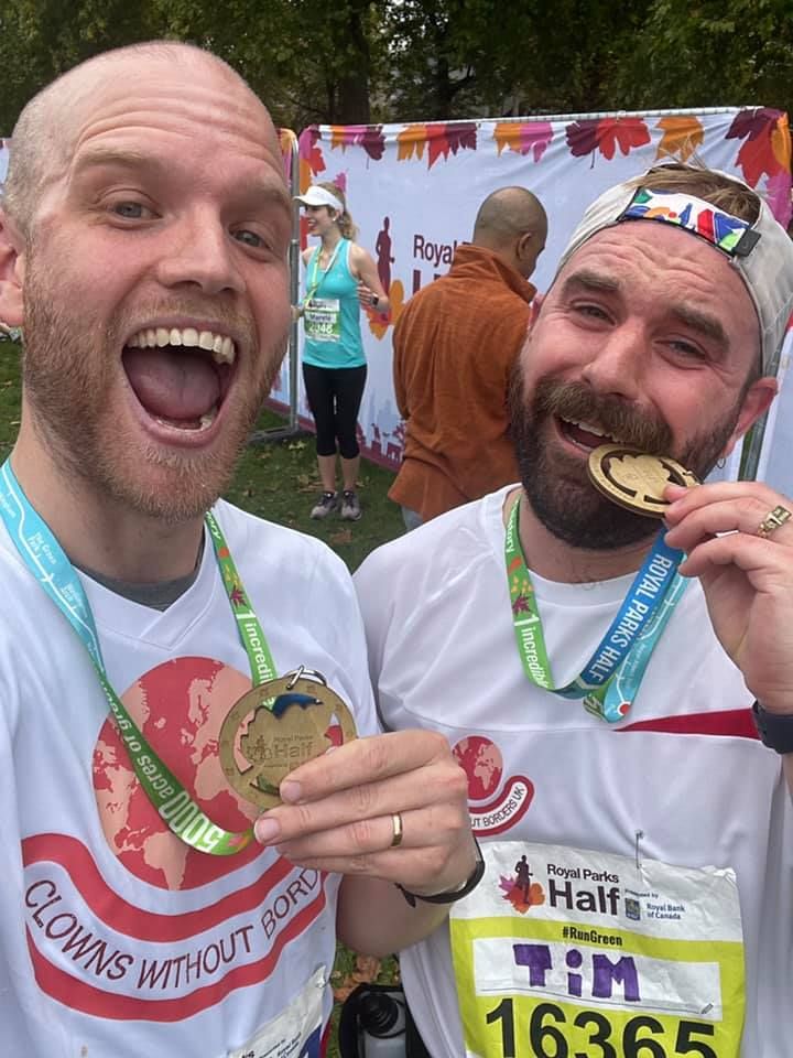 So proud of our James and Tim who ran the Royal Parks Half Marathon! They’ve been raising money for a charity close to our hearts at Media Zoo, Clowns Without Borders. There is still time to donate to James and Tim's JustGiving page❤ 
Donate here: lnkd.in/gNVJAj6A