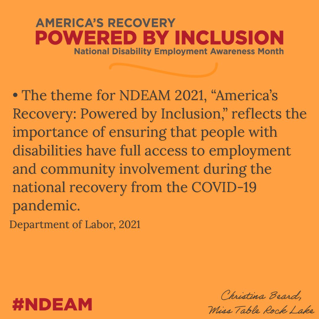 MissKCI2023's tweet image. We recognize National Disability Employment Awareness Month each October to commemorate the many contributions of people with disabilities to America’s workplaces and economy. #NDEAM #autism #awareness #education #acceptance #advocacy #seetheablenotthelabel #autismawareness