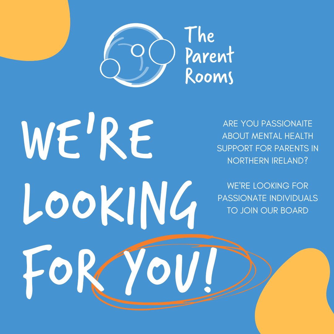 Are you passionate about supporting the mental and emotional wellbeing of parents in NI?

We're recruiting for 4 trustees positions on our board. Download the information pack for more information or contact Michelle: michelle@theparentrooms.co.uk

https://t.co/JgXoPhDdBe https://t.co/FehRGUQPqN