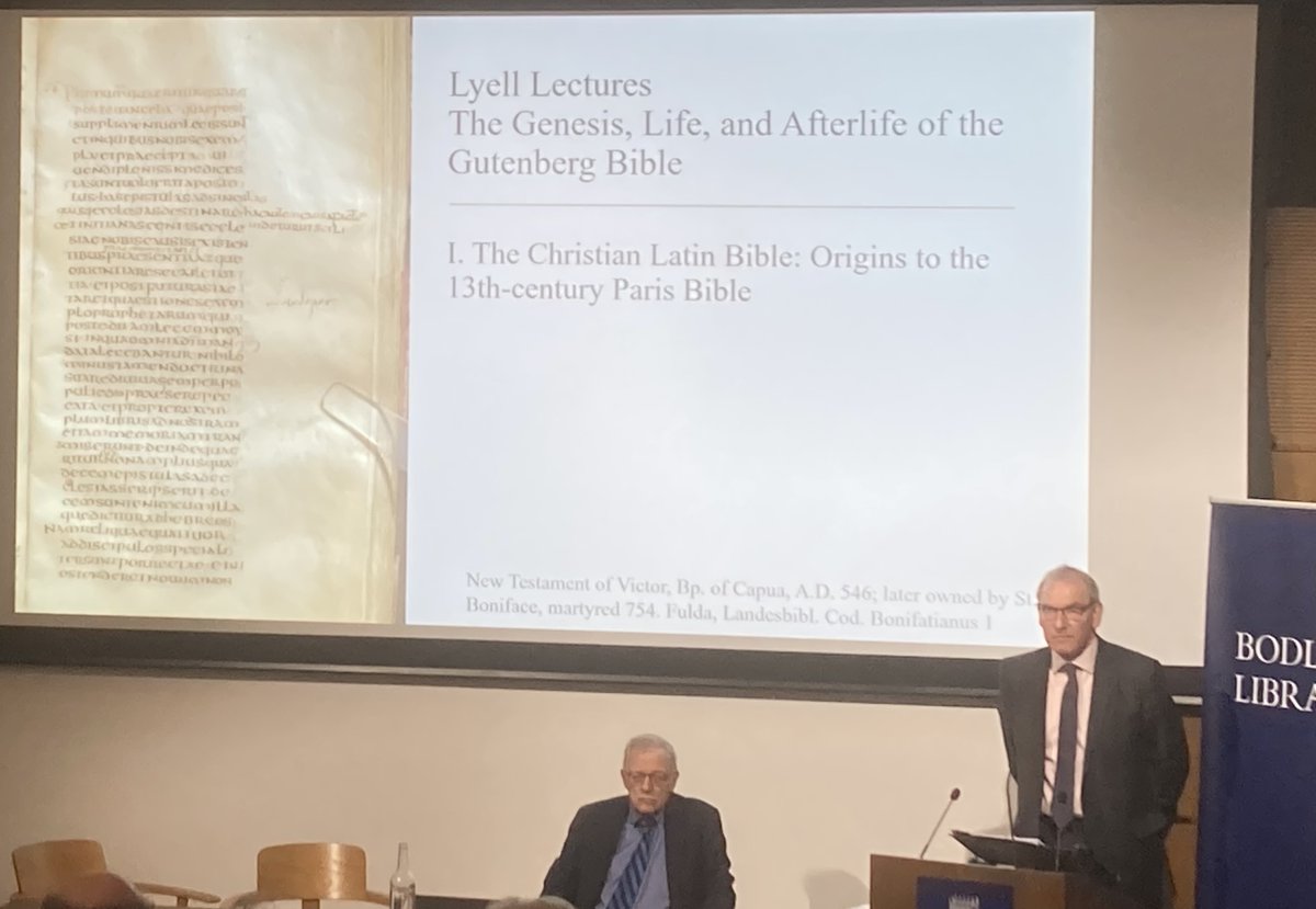 Stewart_Brookes's tweet photo. It’s the #LyellLectures2021, with Paul Needham on "The Genesis, Life, and Afterlife of the Gutenberg Bible”. This evening it’s "Lecture 1: The Christian Latin Bible from its origins to the 13th-century Paris Bible”. https://t.co/5msEkN4yjd