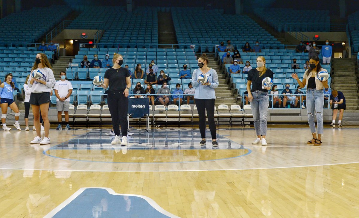 UNCVolleyball's tweet photo. It was so great to have some of our UNC VB alums back in Carmichael this weekend 💙 https://t.co/8NZrOyYkCa