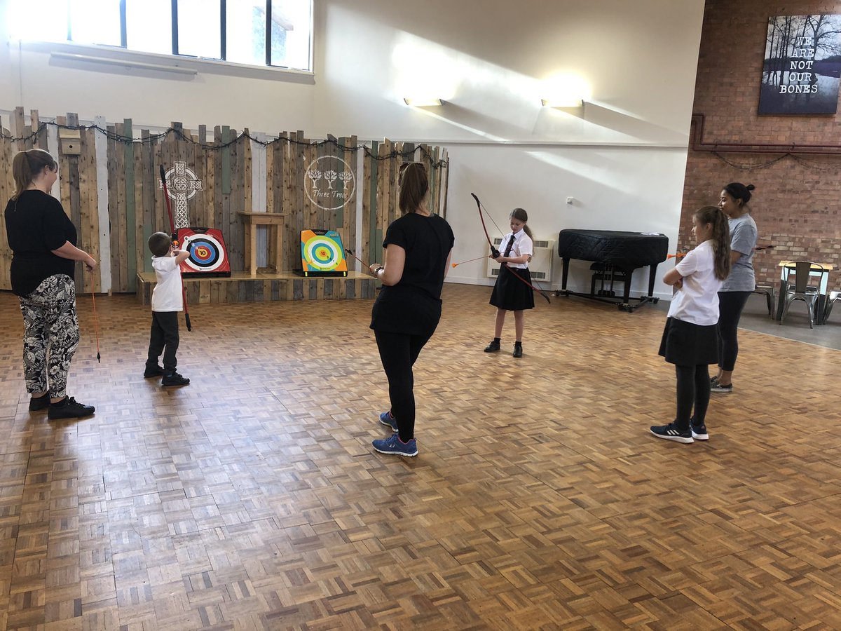 3Treescentre's tweet photo. Fab time doing archery at family fitness club this afternoon! Come and join us at Three Trees centre on Mondays after school, no need to book, just £1 per person 😃 https://t.co/Y5OqAGvLzW