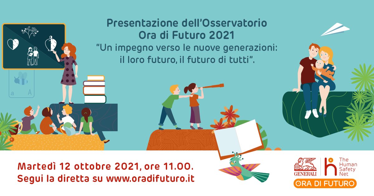 Il futuro comincia dai nostri figli! ☀️Educare i bambini a fare scelte consapevoli e più sostenibili è il nostro compito! Domani #12ottobre alle ore 11, seguiamo insieme la diretta di <a href="/GeneraliItalia/">GENERALI ITALIA</a> per la presentazione dei dati dell’Osservatorio #OradiFuturo #ad #THSN4Families