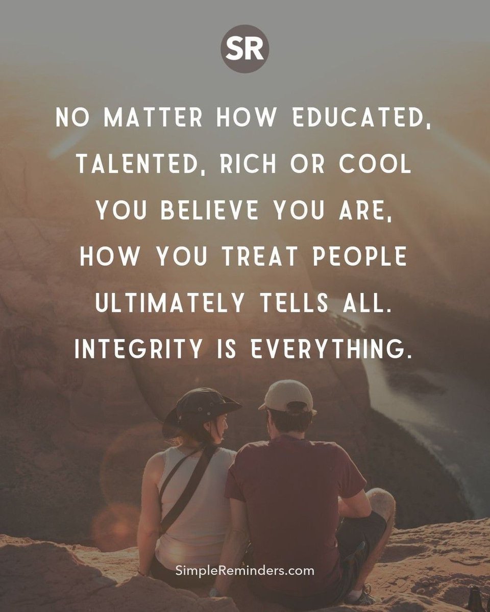 Simple Reminders (@simplereminders) on Twitter photo No matter how educated, talented, rich or cool you believe you are, how you treat people ultimately tells all. Integrity is everything.
<a href="/JenniMcGill_/">Jenni Young McGill</a> <a href="/GoMcGillMedia/">McGill Media</a> <a href="/BryantMcGill/">Bryant McGill</a>
#SimpleReminders #quotes #education #talent #rich #cool #believe #compassion #truth #integrity No matter how educated, talented, rich or cool you believe you are, how you treat people ultimately tells all. Integrity is everything.
<a href="/JenniMcGill_/">Jenni Young McGill</a> <a href="/GoMcGillMedia/">McGill Media</a> <a href="/BryantMcGill/">Bryant McGill</a>
#SimpleReminders #quotes #education #talent #rich #cool #believe #compassion #truth #integrity