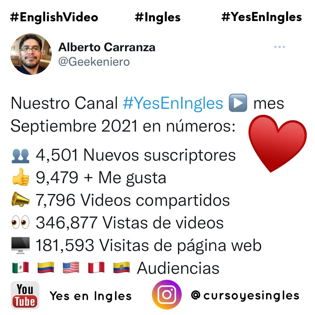 Geekeniero's tweet image. Cifras de Septiembre 2021 para nuestro proyecto de inglés en línea ♥️

#englishvideo #ingles #yeseningles