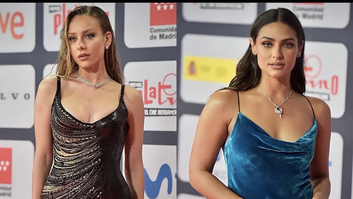 NotnitosBR_'s tweet photo. ¿Cuál es tu look favorito? @Renotni y ester_exposito deslumbraron en la alfombra roja de los #PremiosPlatino2021 🏆 
Descubre los detalles de sus looks en https://t.co/DkIGLyfGvH (link en historias).
📸 Getty Images https://t.co/LDHkQpVjQL