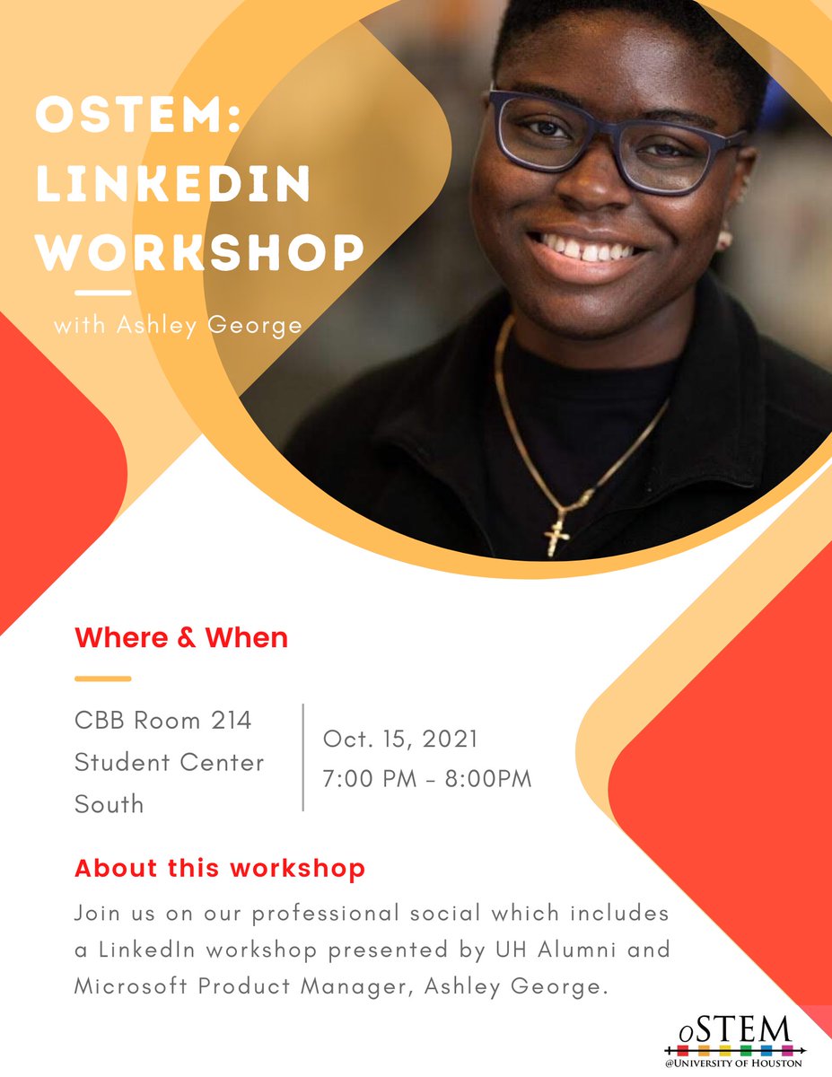 Join us this week for our LinkedIn workshop hosted by Ashley George, a Microsoft Product manager and UH Alumni 🐾