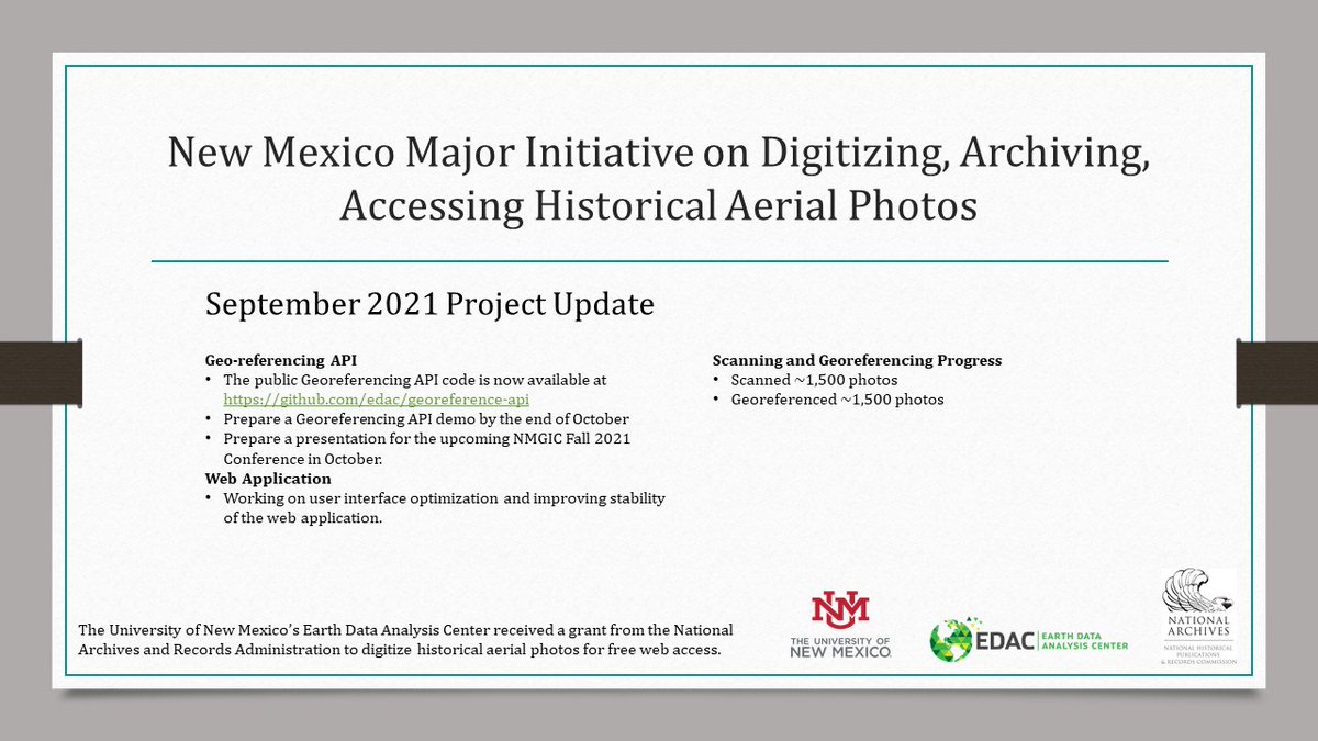 NARA Project Update: September 2021 
<a href="/UNM/">Univ. of New Mexico</a>, <a href="/NHPRC/">NHPRC</a>,  #historical
 #aerialphotos #NewMexico #archives