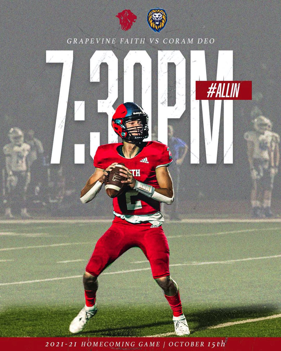 GoFaithLions's tweet photo. The countdown begins! Lions take on Coram Deo Friday night in the 2021 Homecoming game!! Tickets are available now, so grab yours today and come out to support your Lions! #faithfootball #hoco2021 #allin #tappsfootball https://t.co/mPFLlPDc6e