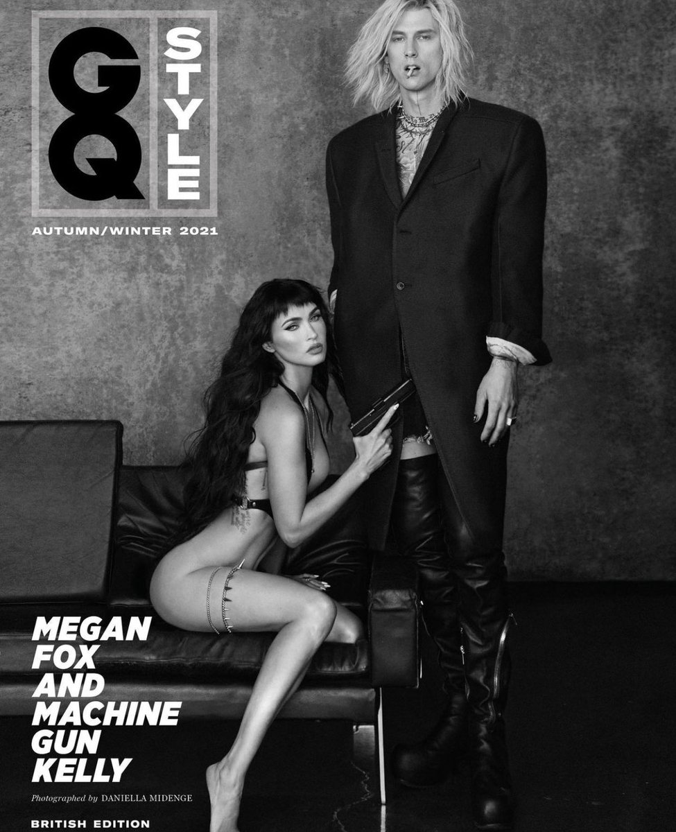 highendhomo's tweet photo. Megan Fox and MGK for GQ style, AW21  Issue https://t.co/VUgp0Hd5tE