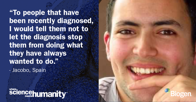 biogen's tweet photo. Meet Jacobo from Spain. Diagnosed with #MultipleSclerosis at 22, he decided that #MS would not be an obstacle in his life. #MSBeyondWords https://t.co/OMKx6Bseoz