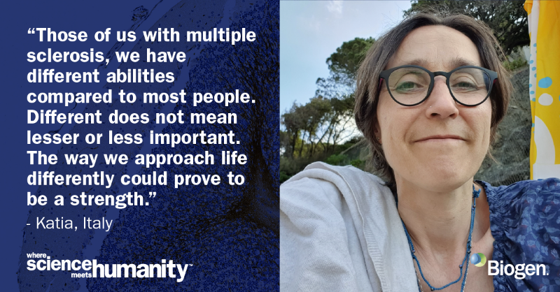 biogen's tweet photo. Meet Katia from Italy. Diagnosed with #MultipleSclerosis at 34, she sees #MS as more of an ally than an enemy. #MSBeyondWords https://t.co/aImsqF95b6