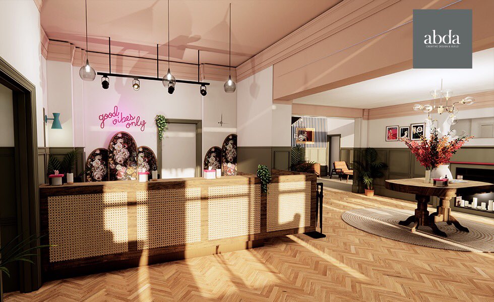 After a challenging few years for hospitality, it’s been so good to be back working on hotel designs over the last few weeks. We think the quote on the wall in this visual of a hotel reception perfectly sums up what we all need &amp; we can’t wait to share some more hotel inspiration