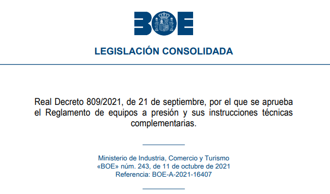 Reglamento de equipos a presión y sus instrucciones técnicas complementarias
boe.es/buscar/act.php…