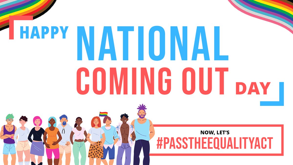 TrevorProject's tweet photo. This #NationalComingOutDay is a perfect opportunity for the Senate to #PassTheEqualityAct! We must ensure that all LGBTQ young people can lives their lives free from discrimination after they come out. Learn more and take action here: https://t.co/dXLMOqLluO https://t.co/1TQC8Ju0Wu