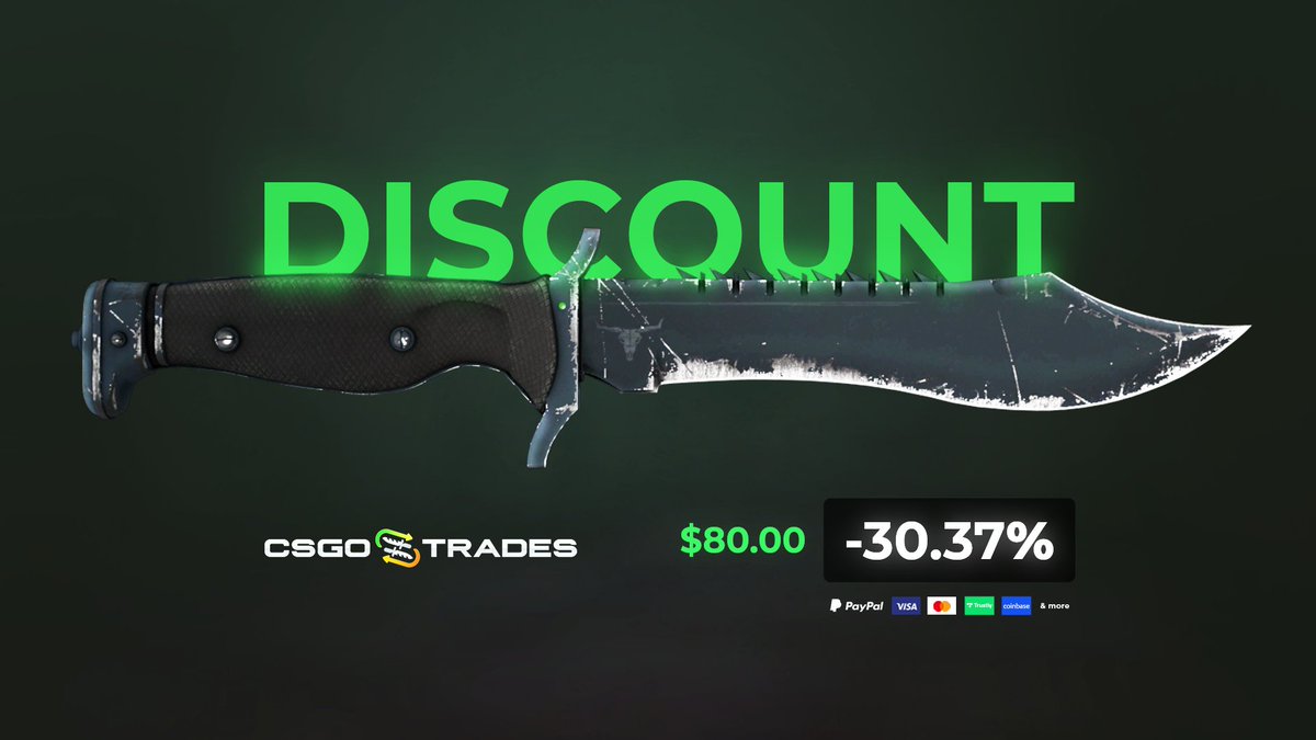 CSGOTradesCom's tweet photo. Bowie Knife I Night for only $80.00 with a 30.37% discount.

Be quick while it is available.

https://t.co/T3QRrnQyGB

5% Fees for selling / PayPal &amp; SEPA cashouts.
Many deposit methods. https://t.co/ghoBNzzowa