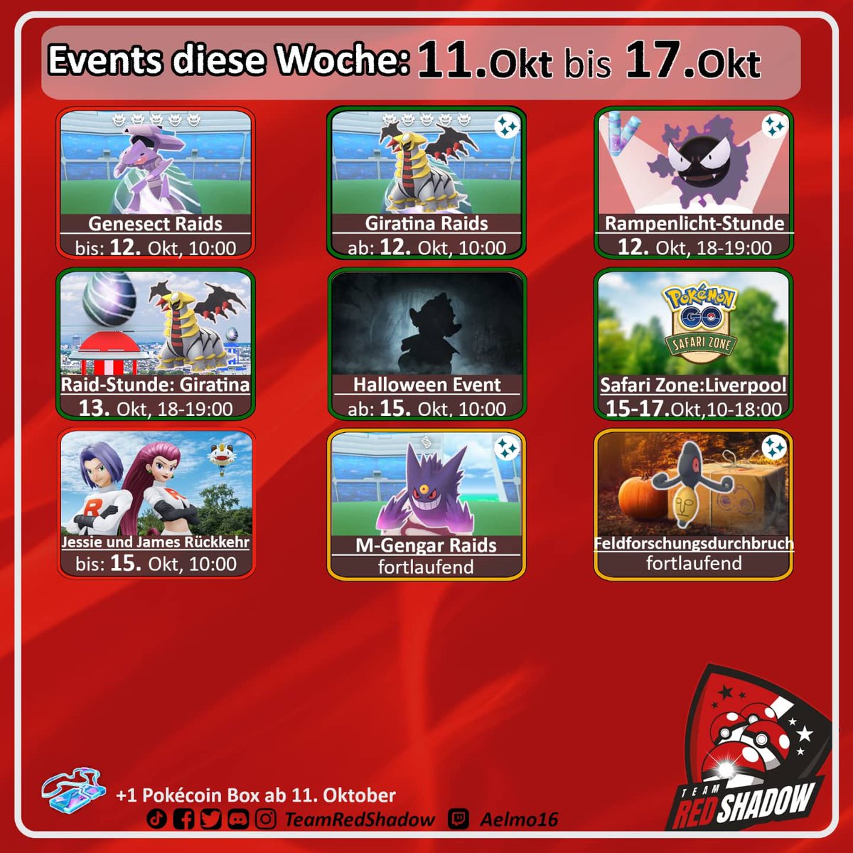KannstexKnicken's tweet image. Aktuelle Events
Für diese Woche✌️😇🍀🥳🎉
Danke @RedShadowRaids 🔥

#PokemonGO 
#Pokemonevent
#PokemonGoRaids 
#PogoEvent