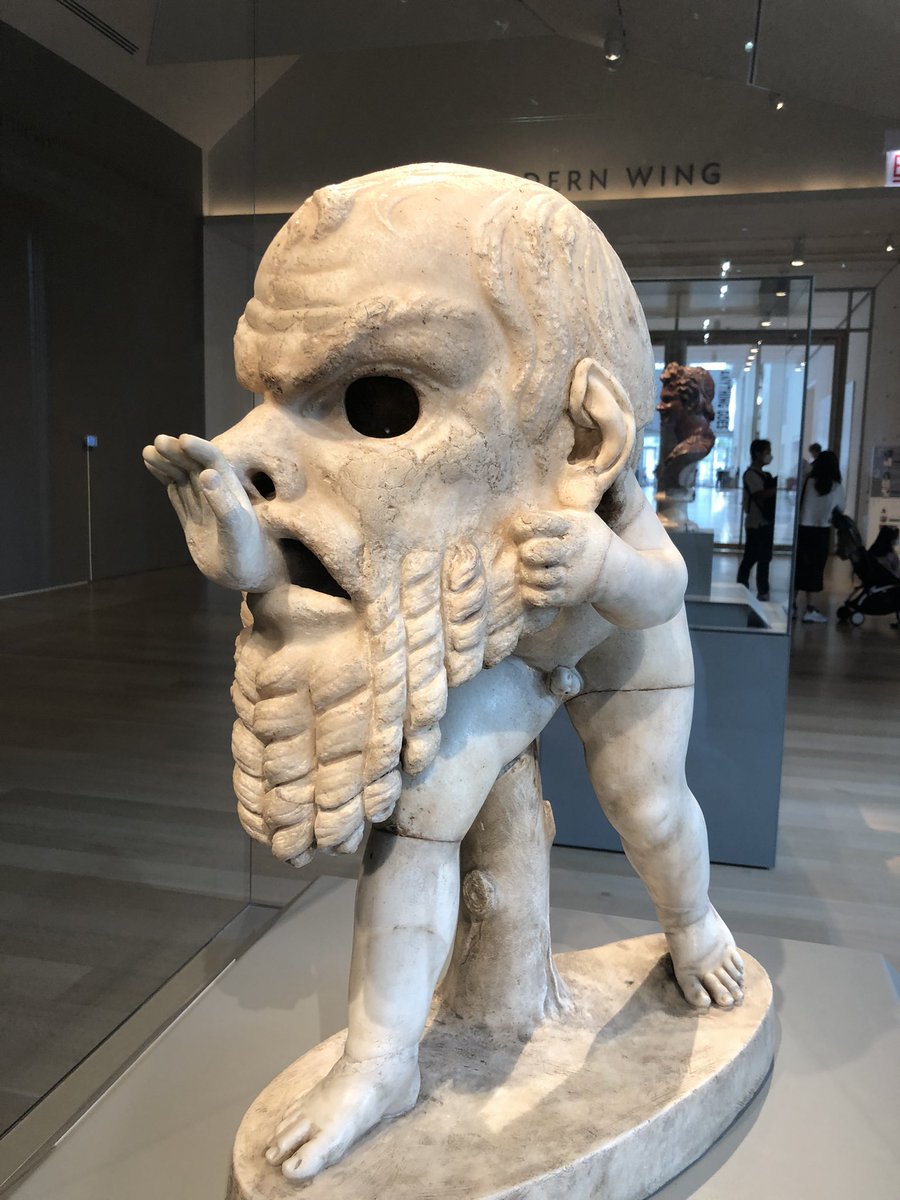 meakoopa's tweet image. statue of a young actor wearing a mask of silenus, 1st century CE (restored 1628), marble