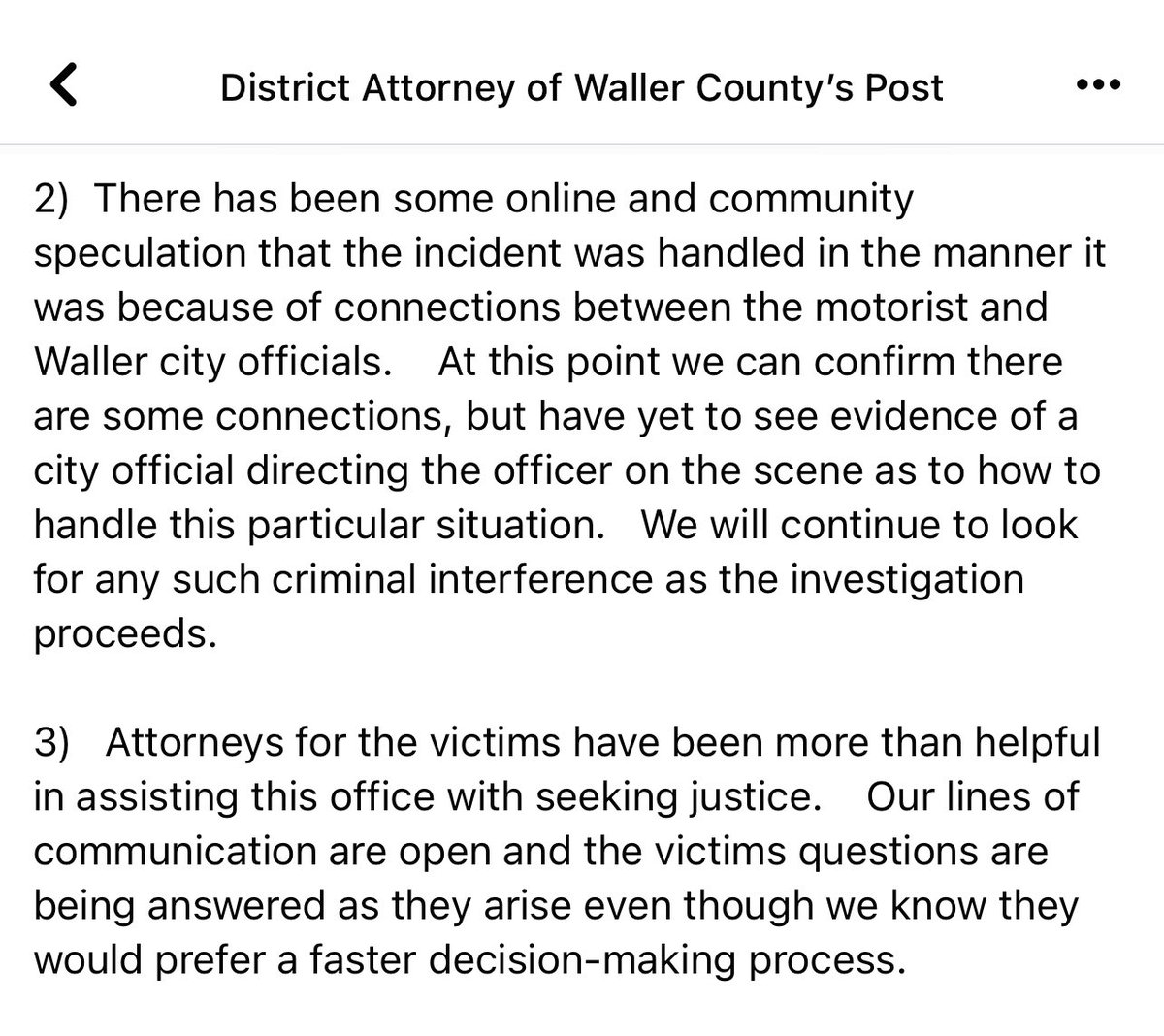 HoustonCM's tweet photo. Quick update from the Waller County District Attorney. https://t.co/EzKjHGii4a