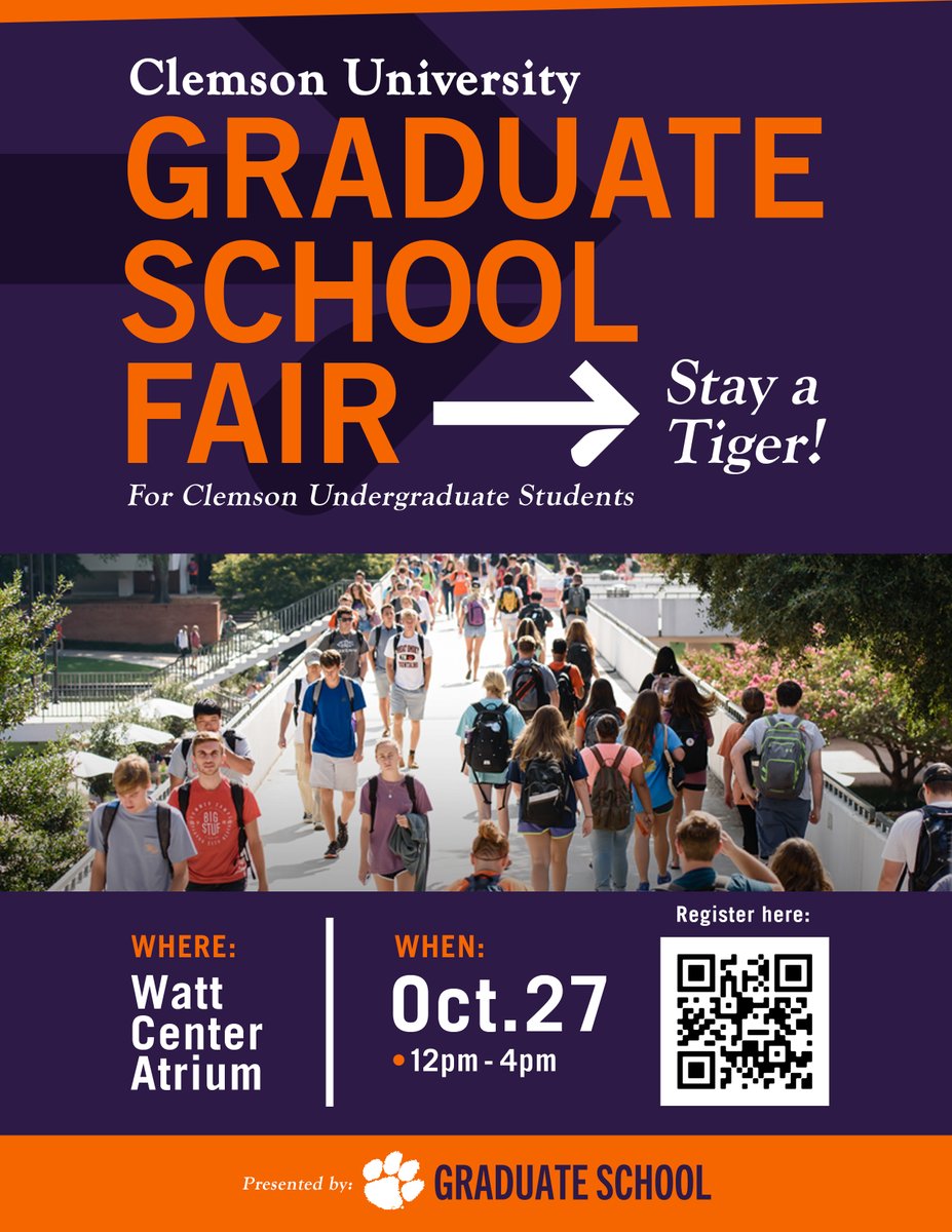 Want to learn more about #clemson graduate school? Use the QR code to sign up.