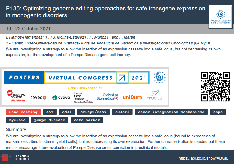 pompe_genyo's tweet photo. Hey, nos vemos en el #ESGCT21. Aquí tenemos uno de los ePoster que presentamos
#Pompe #RareDisease #GeneandCellTherapy #GeneEdition https://t.co/jUQXiGDxcf