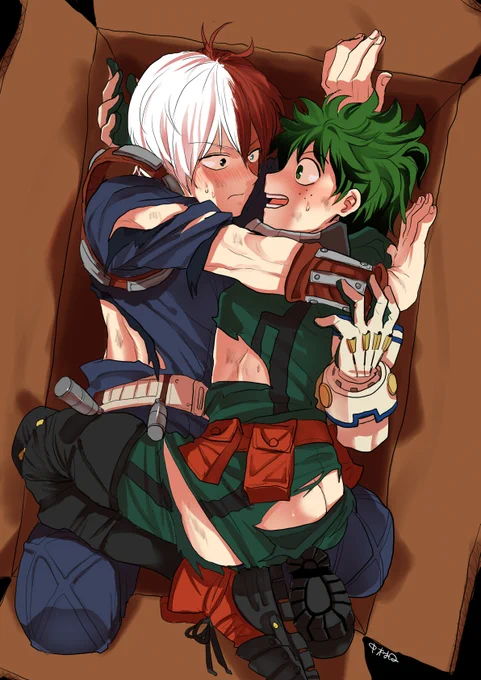 #性癖シャッフルtdiz大会
#10月12日は轟出の日

「(破れたりボロボロの服で)箱詰めされる両片思いの轟出」

お題主:URUSHIさま
描いた人:中村Q

とても描きごたえのあるお題ありがとうございました!

原稿中につきこれ以上描けないのでタグの2つ付け失礼します💦轟出の日おめでとう～!! 