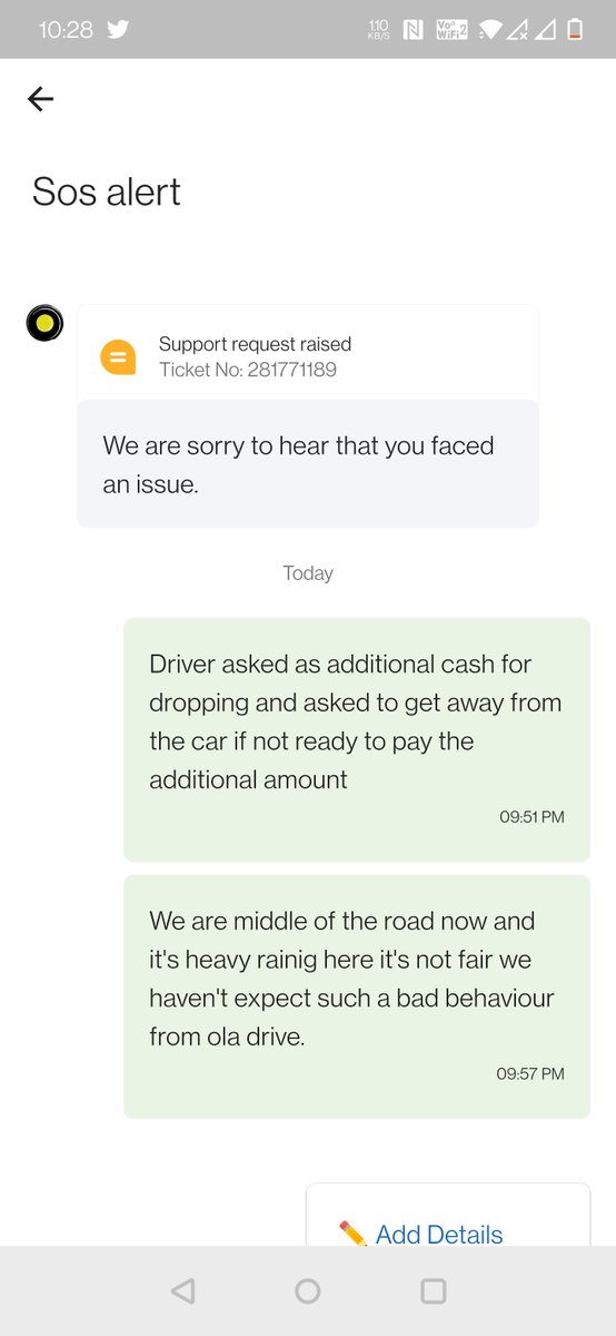 tk_sudheesh's tweet photo. @Olacabs @Ola_Bangalore Driver had demanded us to cancel ride and pay extra cash after coming for pickup (after 15mins delay) if he has to continue trip. He dropped us inspite of heavy rain late into night. We had family with us. He made our family stay helpless in rain late nigh https://t.co/D59BFz7mXZ