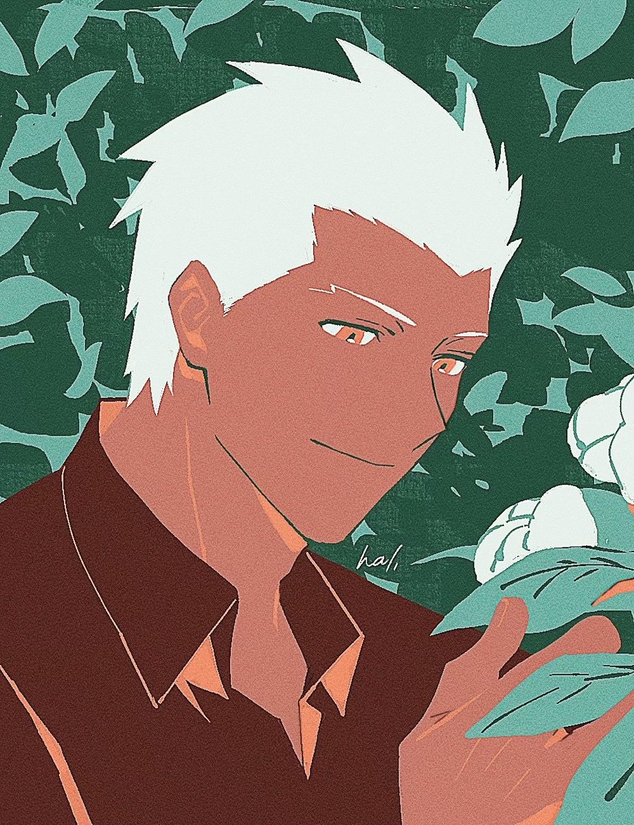 archer (fate) 1boy male focus white hair solo dark skin dark-skinned male shirt  illustration images