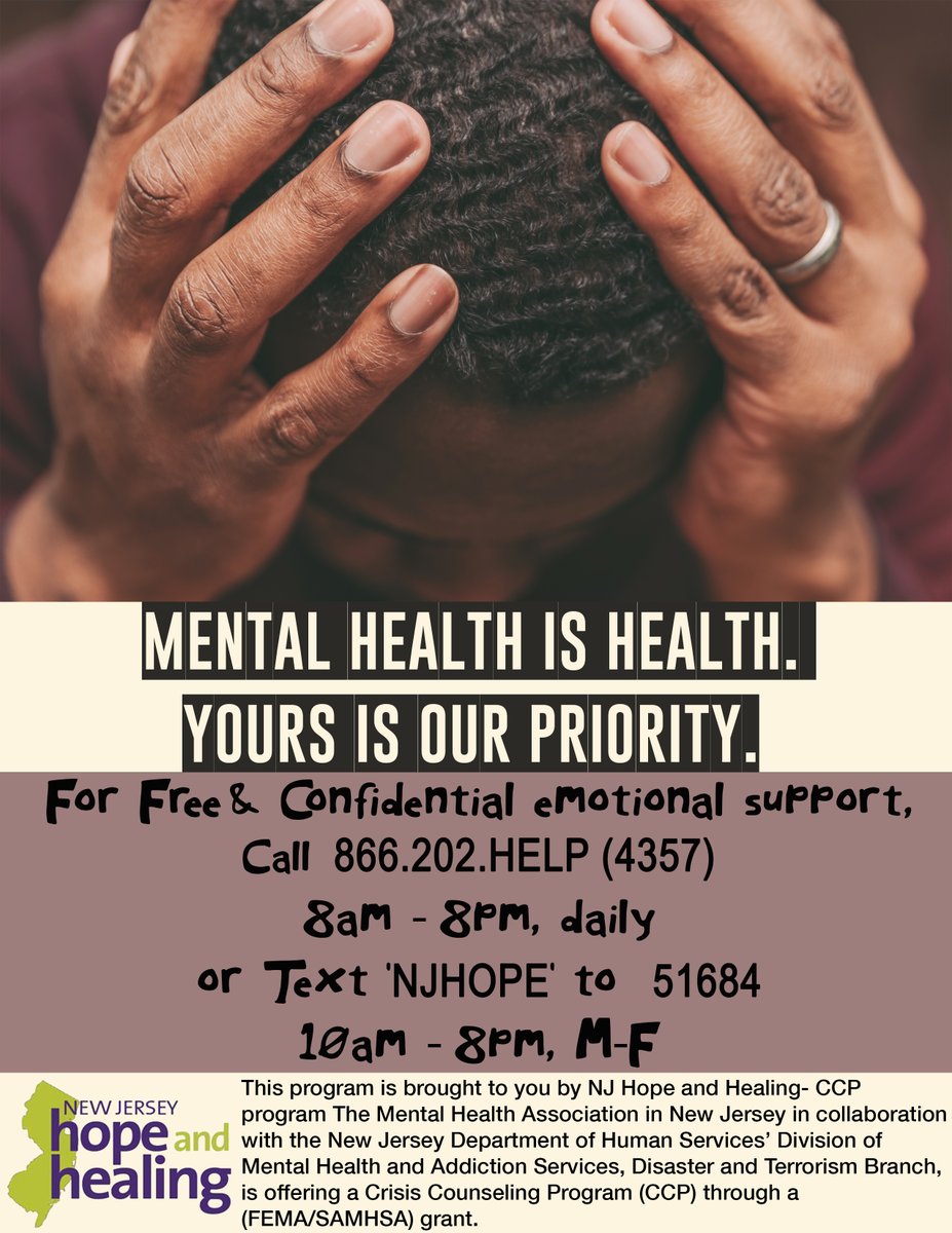 We're here with you through emotional challenges--call or text today for support! #bustthestigma #mentalhealthishealth #njhopeandhealing #covidsupport