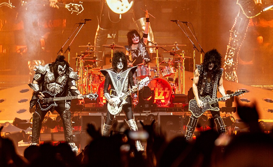 Kiss performing onstage at PPG Paints Arena in Pittsburgh, Pennsylvania on March 30, 2019